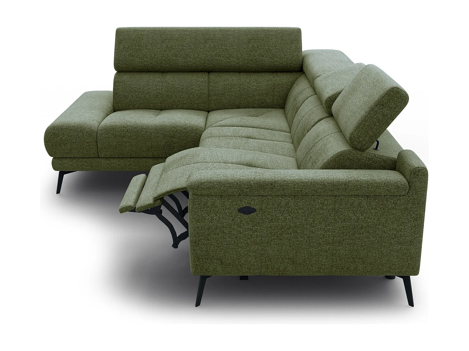 Canapé d'angle 4 places avec  1 relax électrique tissu olive - FIERO