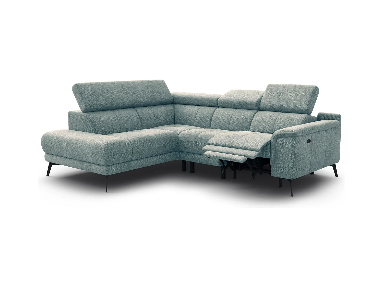 Canapé d'angle 4 places avec  1 relax électrique tissu menthe - FIERO