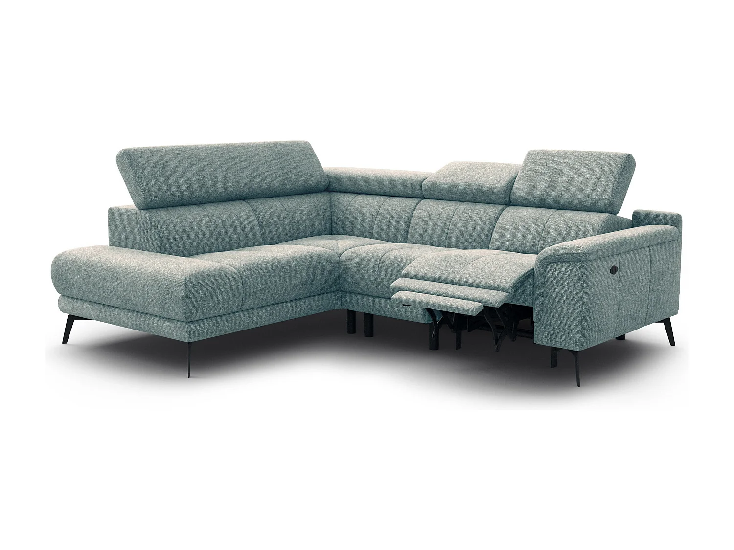 Canapé d'angle 4 places avec  1 relax électrique tissu menthe - FIERO