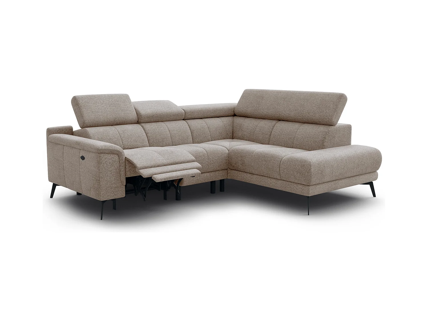 Canapé d'angle 4 places avec  1 relax électrique tissu taupe - FIERO