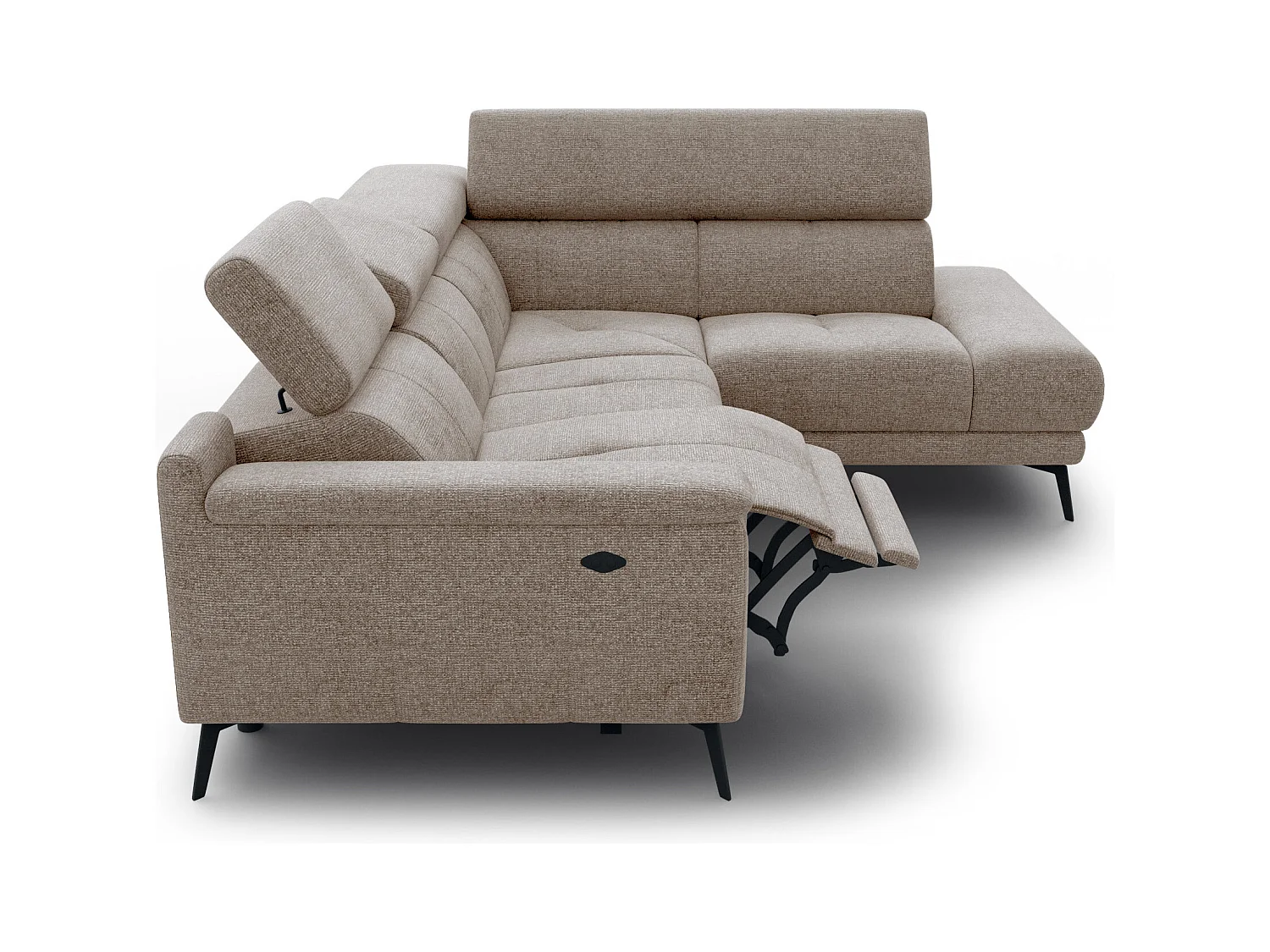 Canapé d'angle 4 places avec  1 relax électrique tissu taupe - FIERO