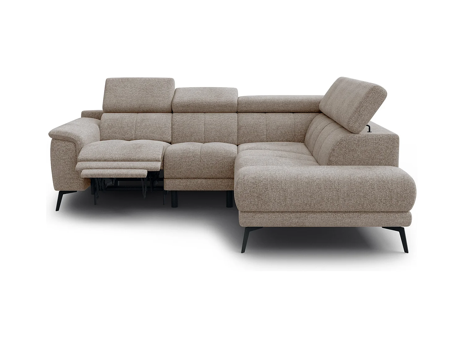 Canapé d'angle 4 places avec  1 relax électrique tissu taupe - FIERO