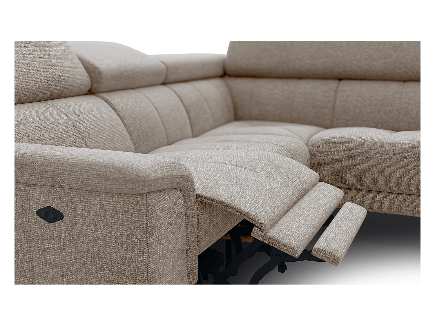 Canapé d'angle 4 places avec  1 relax électrique tissu taupe - FIERO