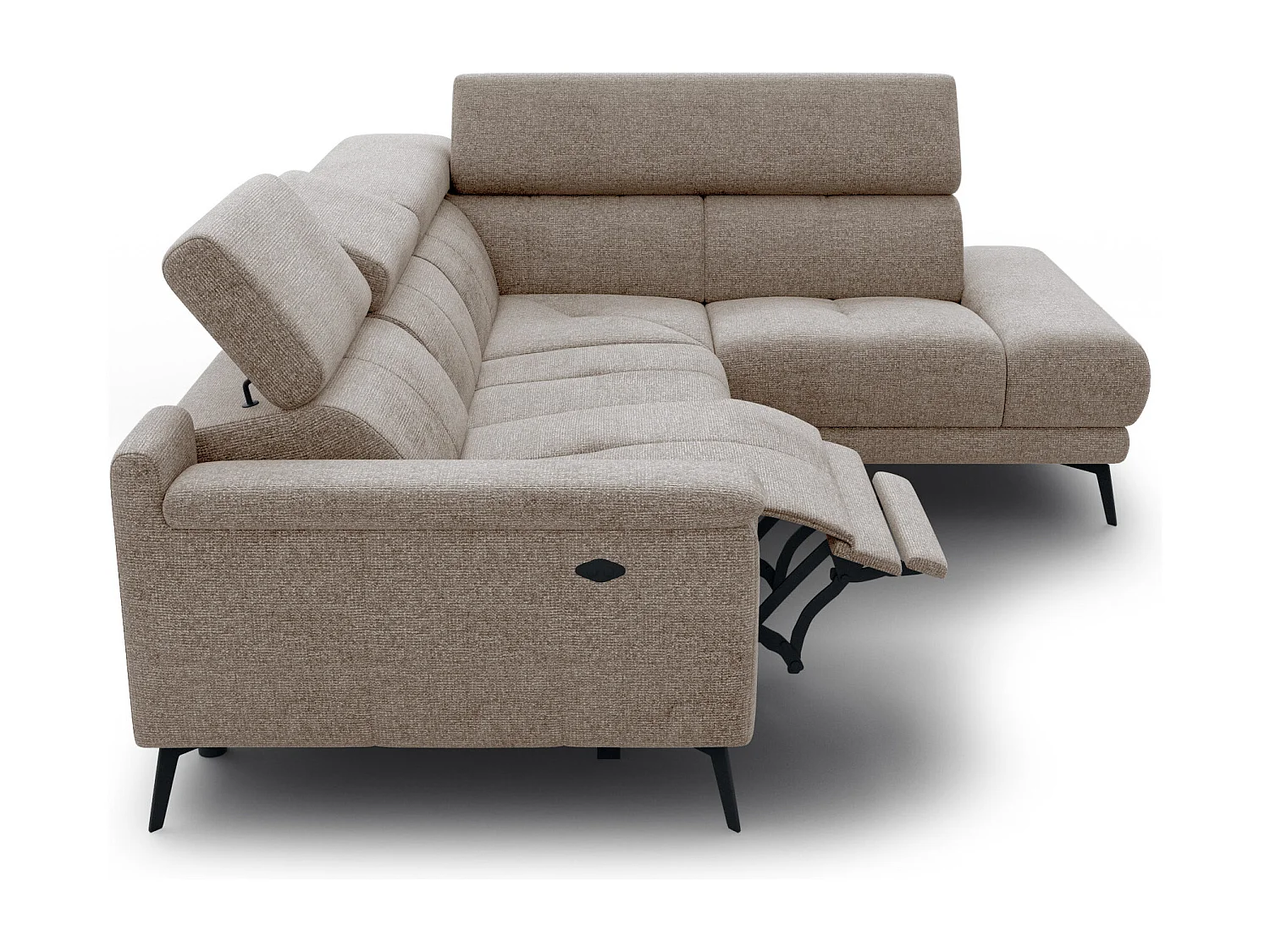 Canapé d'angle 4 places avec  1 relax électrique tissu taupe - FIERO