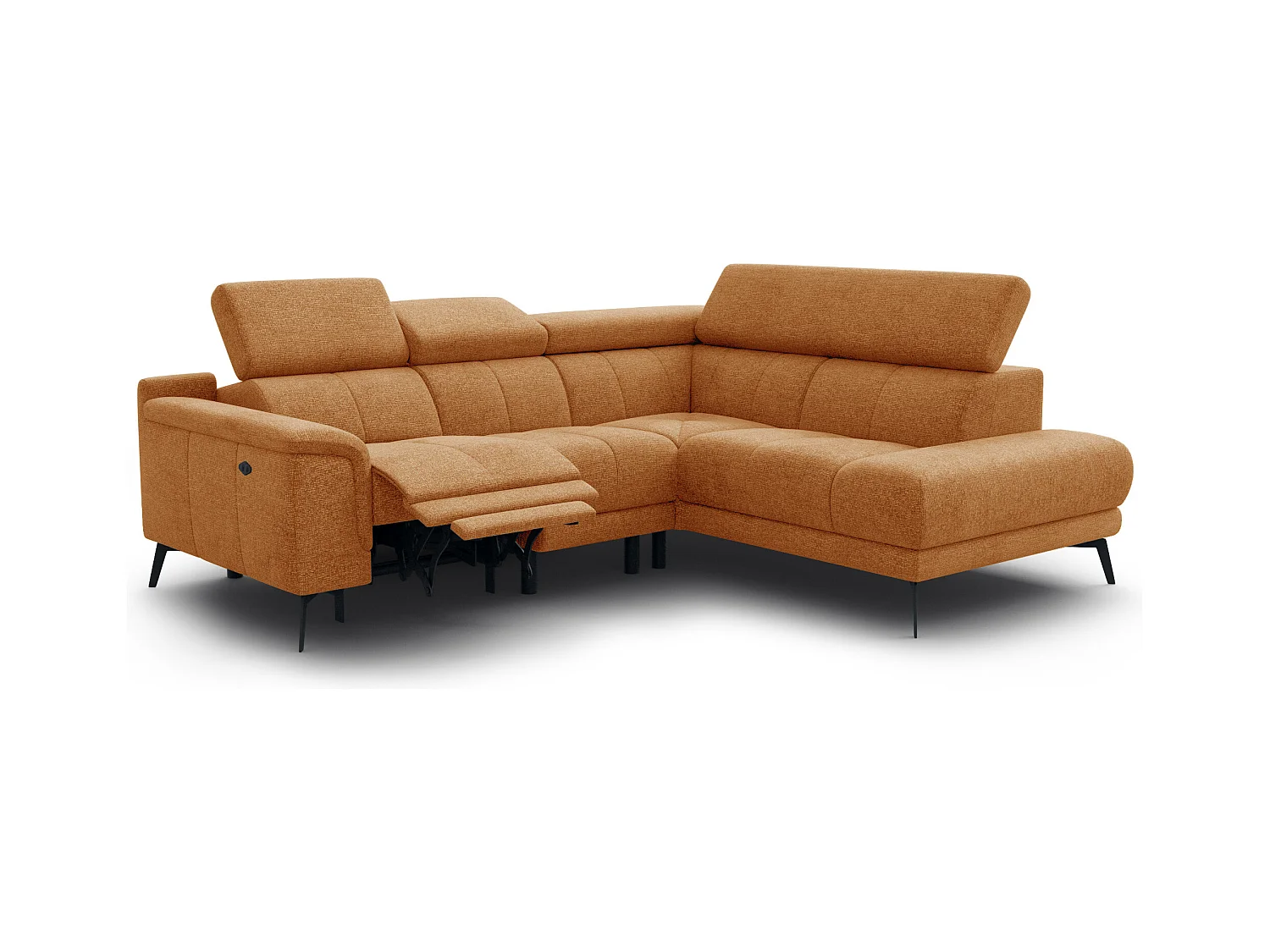 Canapé d'angle 4 places avec  1 relax électrique tissu orange - FIERO
