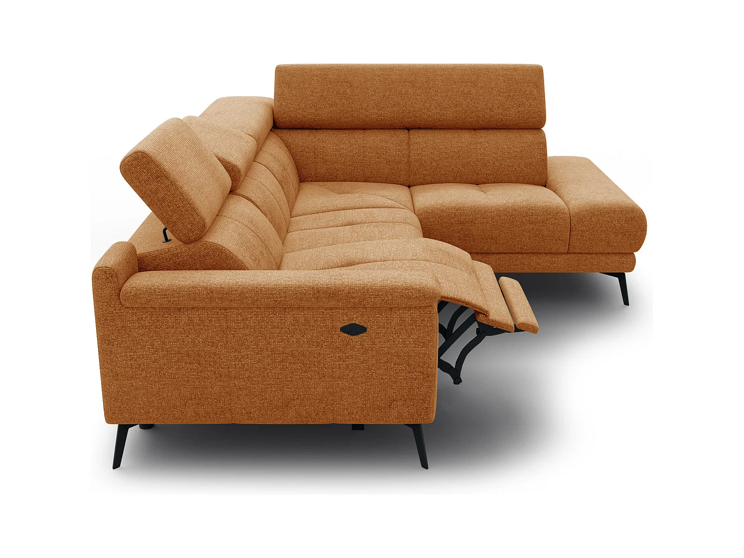 Canapé d'angle 4 places avec  1 relax électrique tissu orange - FIERO