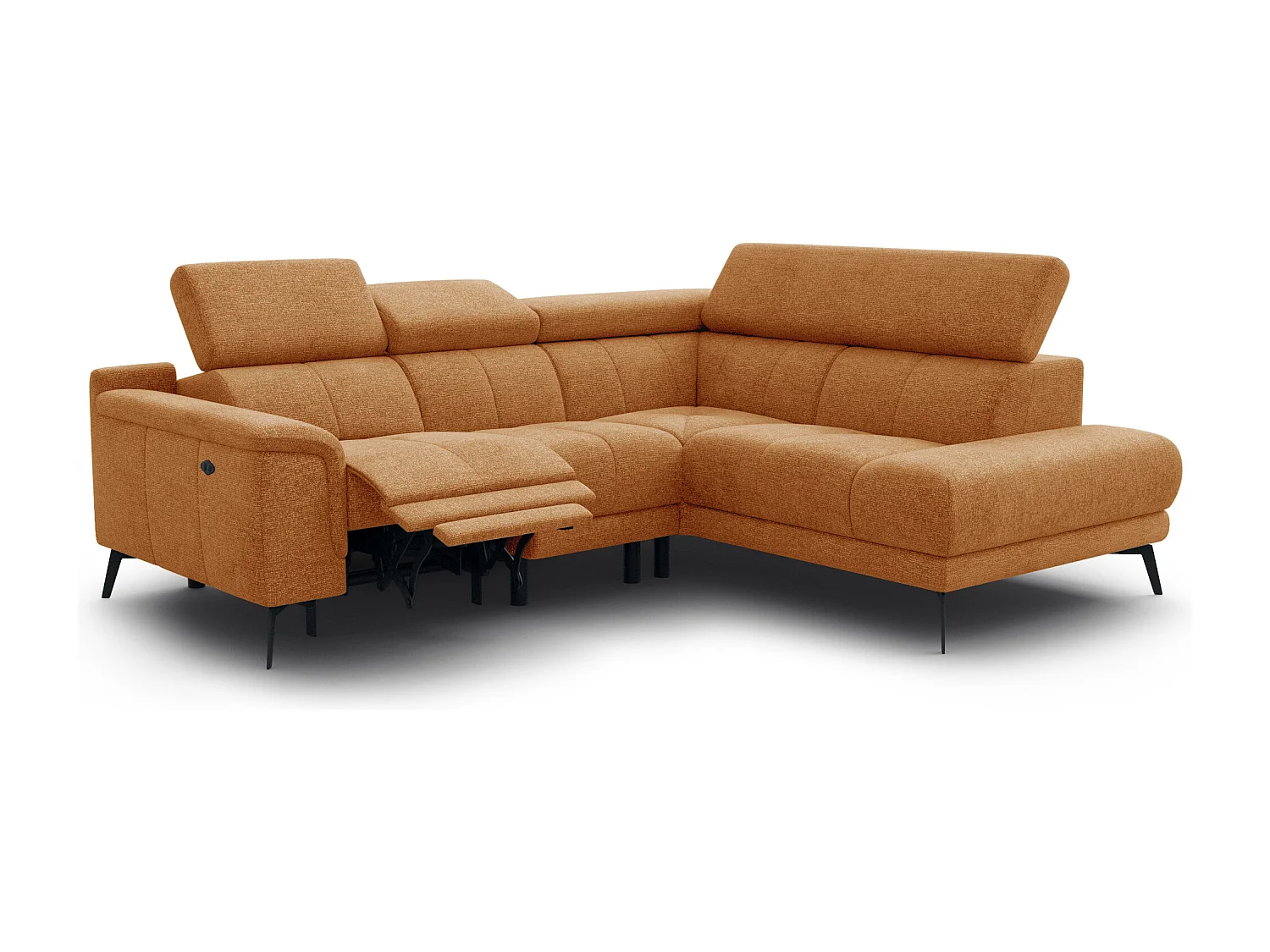 Canapé d'angle 4 places avec  1 relax électrique tissu orange - FIERO