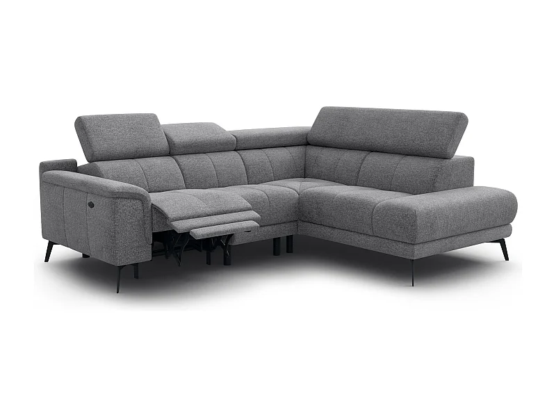 FIERO Ecksofa 4-Sitzer mit 1 Relaxfunktion und verstellbare Kopfstützen, grau