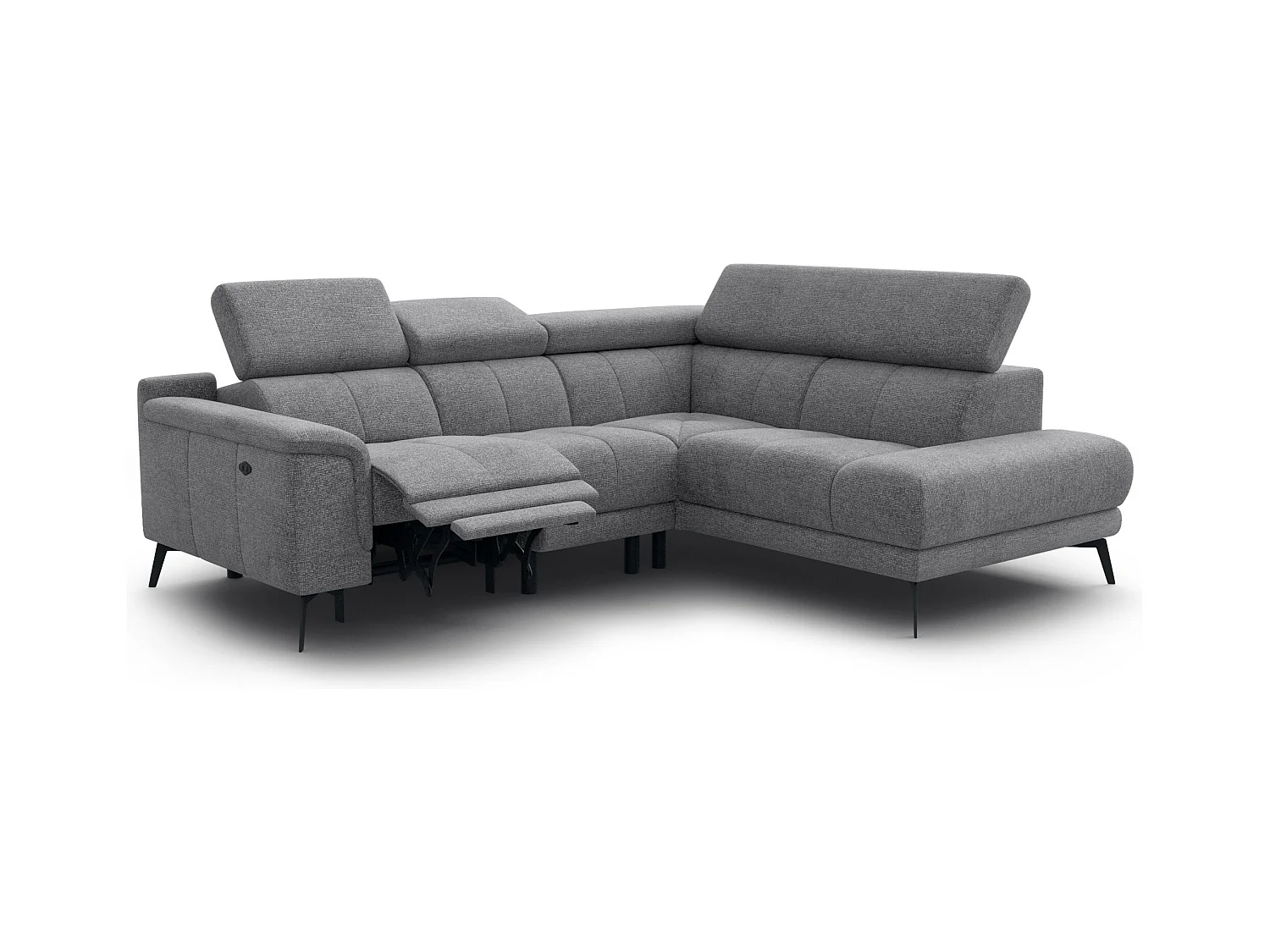 Canapé d'angle 4 places avec  1 relax électrique tissu gris - FIERO