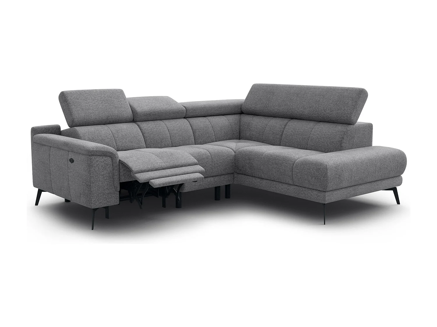 FIERO Ecksofa 4-Sitzer mit 1 Relaxfunktion und verstellbare Kopfstützen, grau