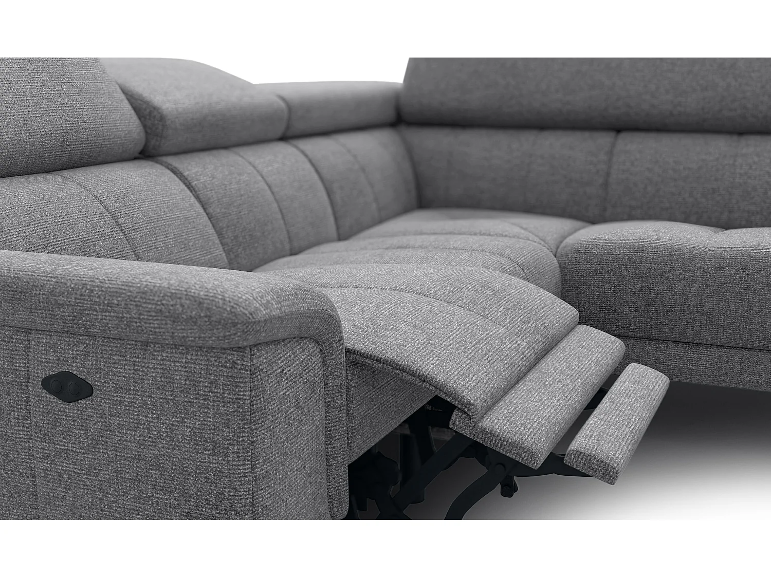 FIERO Ecksofa 4-Sitzer mit 1 Relaxfunktion und verstellbare Kopfstützen, grau