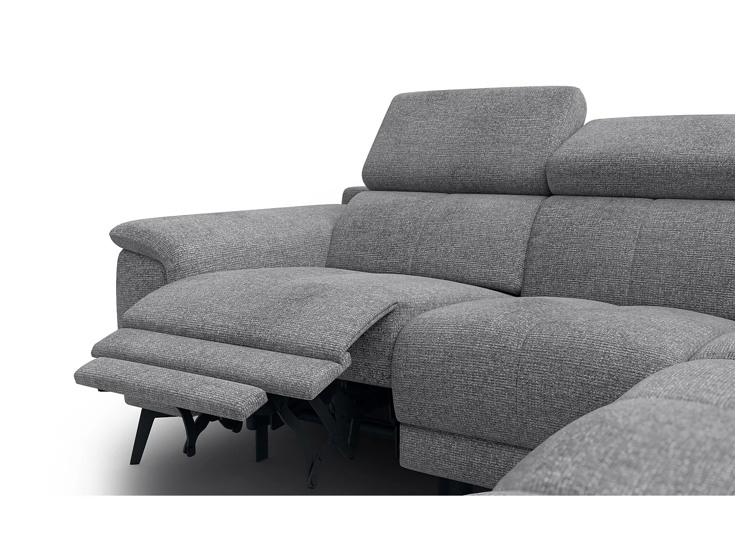 FIERO Ecksofa 4-Sitzer mit 1 Relaxfunktion und verstellbare Kopfstützen, grau