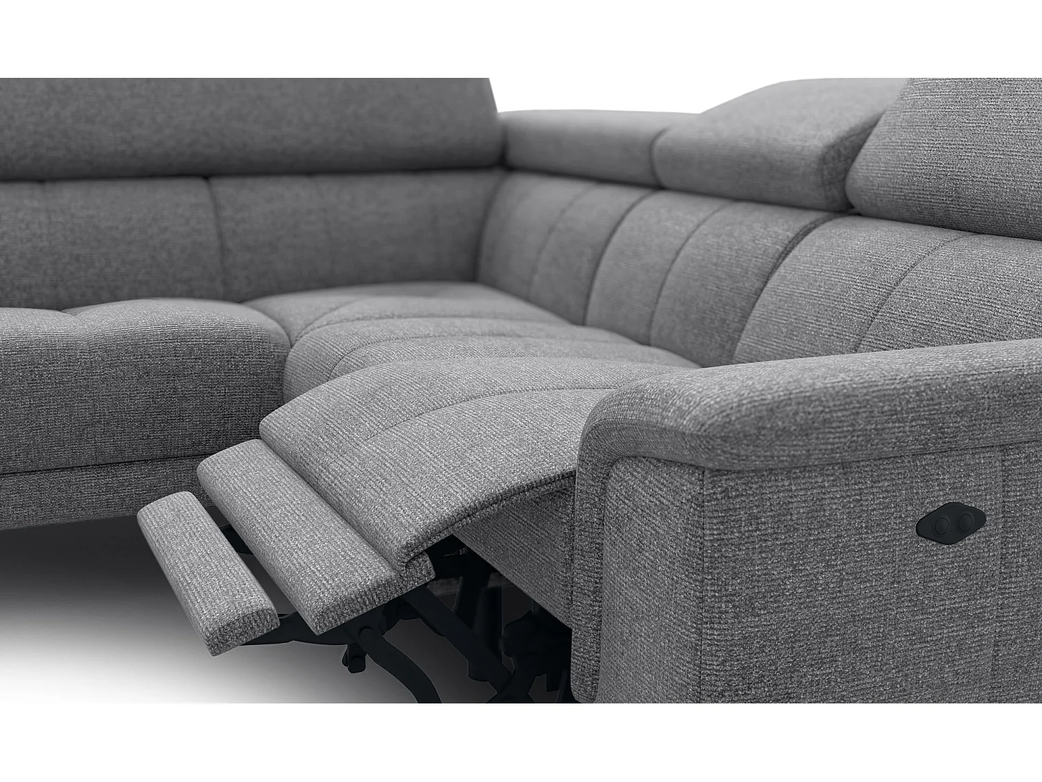 FIERO Ecksofa 4-Sitzer mit 1 Relaxfunktion und verstellbare Kopfstützen, grau