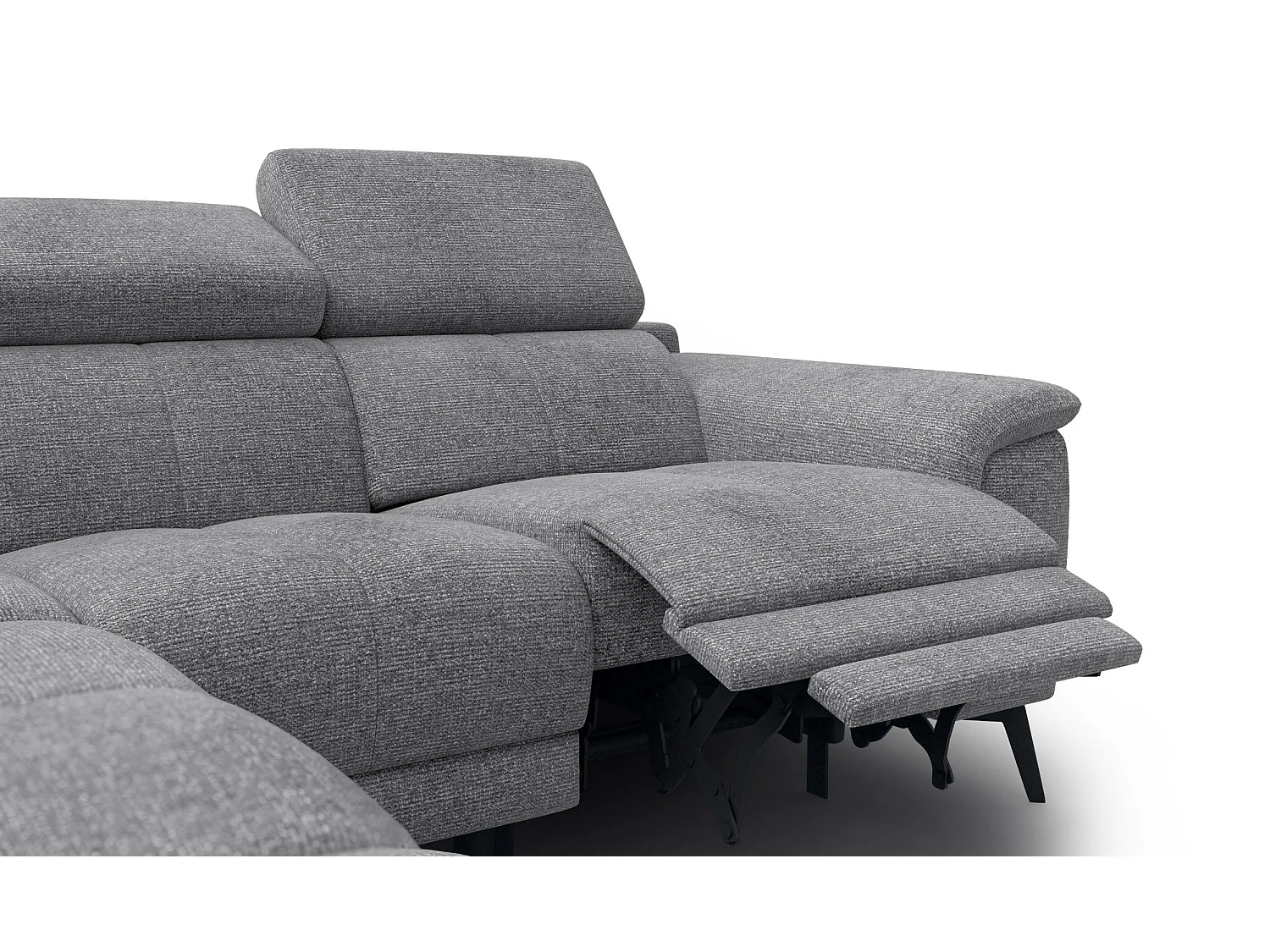 FIERO Ecksofa 4-Sitzer mit 1 Relaxfunktion und verstellbare Kopfstützen, grau