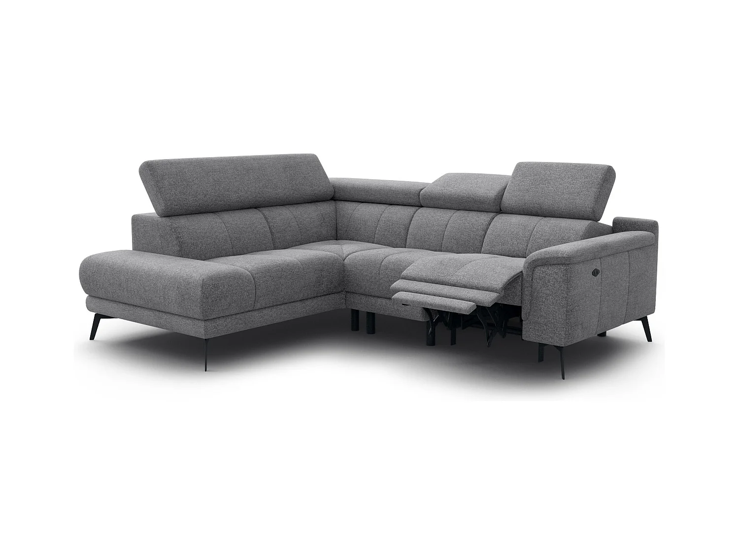 Canapé d'angle 4 places avec  1 relax électrique tissu gris - FIERO
