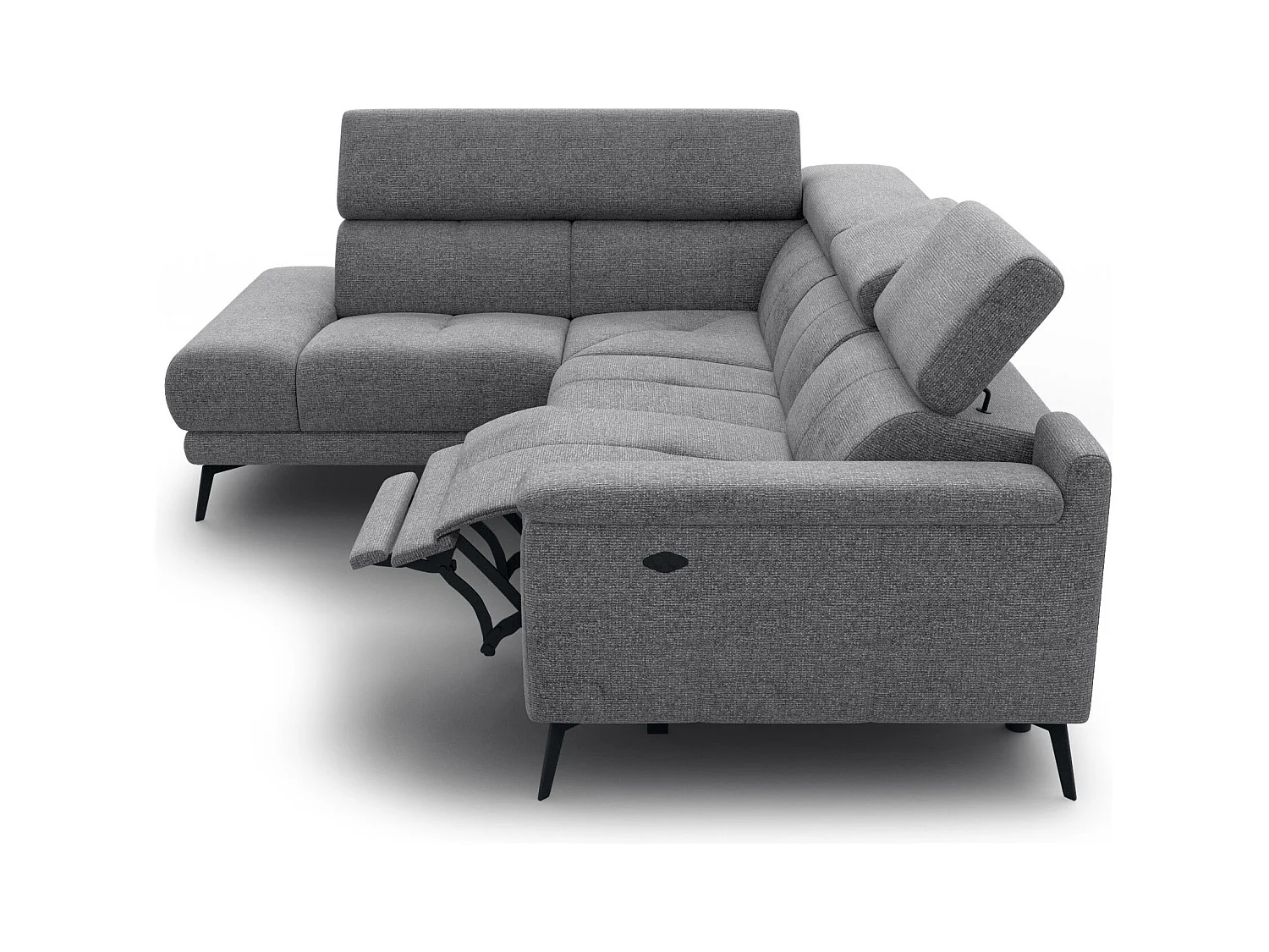 Canapé d'angle 4 places avec  1 relax électrique tissu gris - FIERO