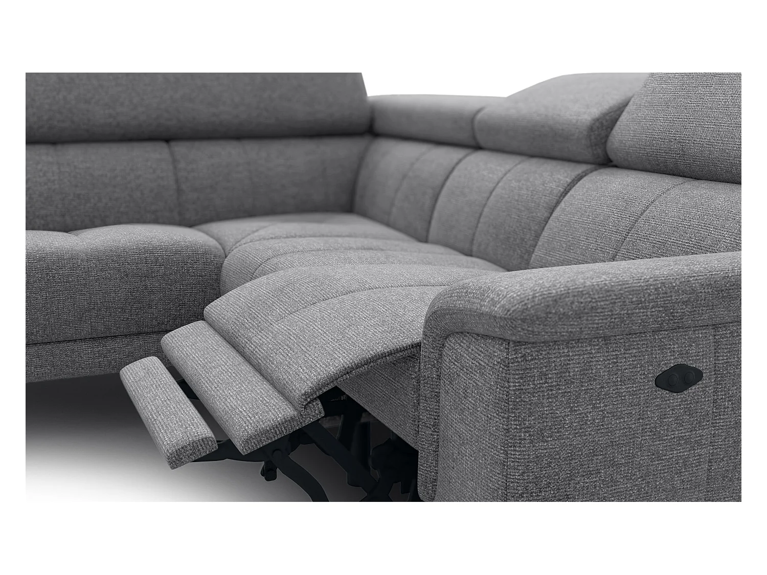 Canapé d'angle 4 places avec  1 relax électrique tissu gris - FIERO