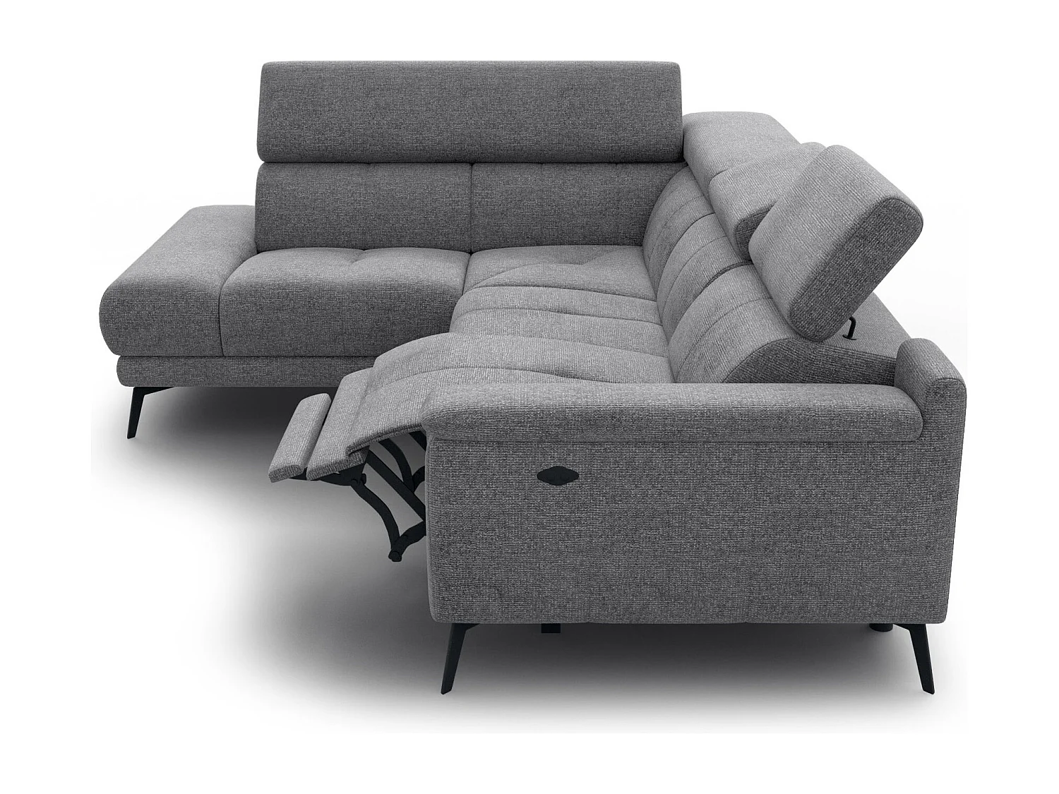 Canapé d'angle 4 places avec  1 relax électrique tissu gris - FIERO