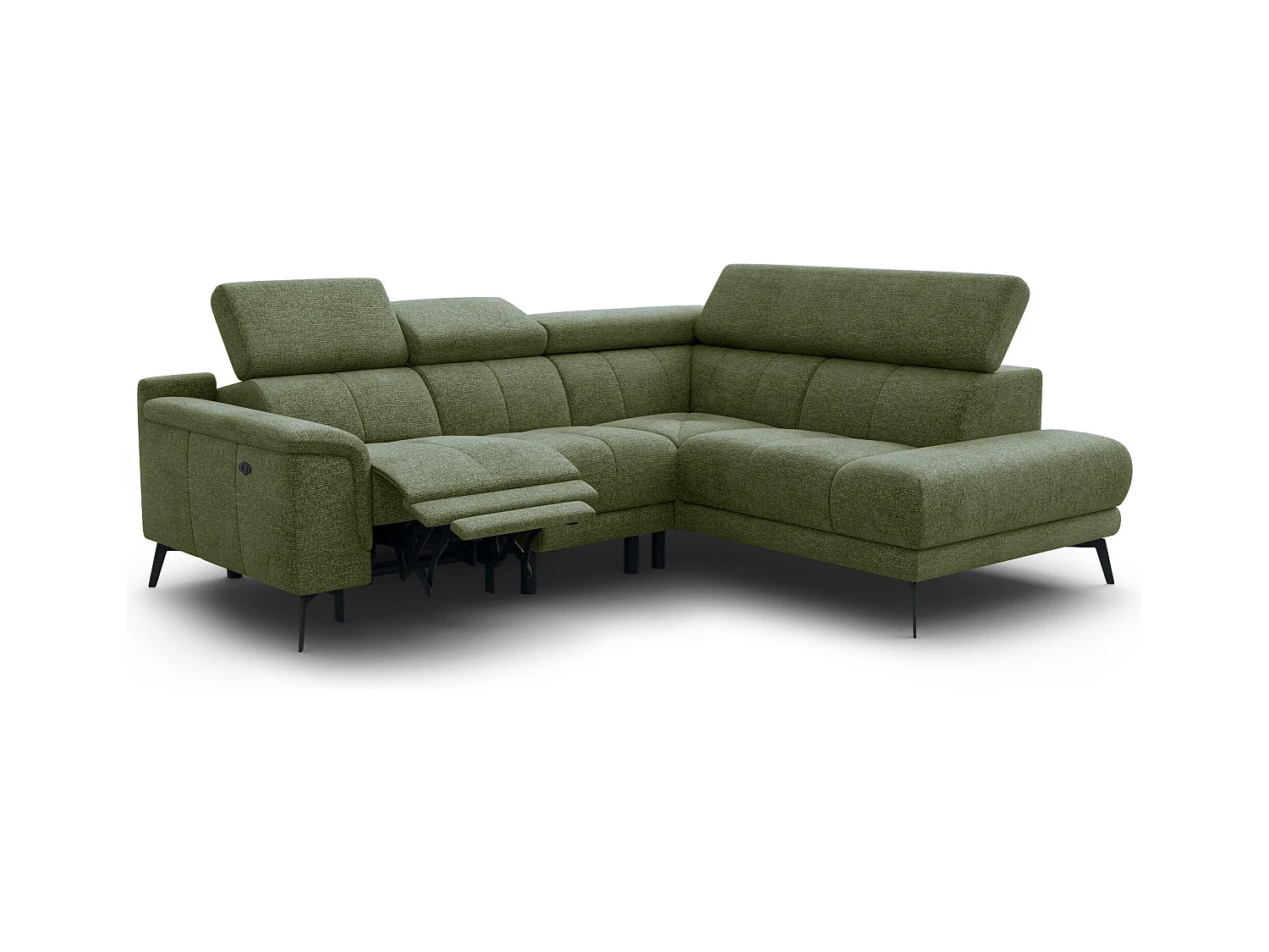 FIERO Ecksofa 4-Sitzer mit 1 Relaxfunktion und verstellbare Kopfstützen, olive