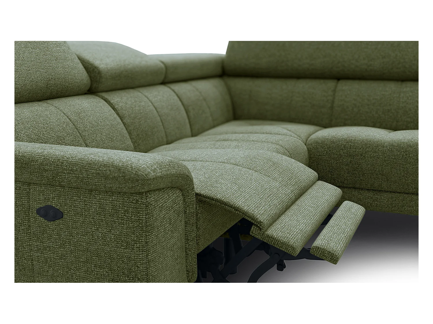 FIERO Ecksofa 4-Sitzer mit 1 Relaxfunktion und verstellbare Kopfstützen, olive