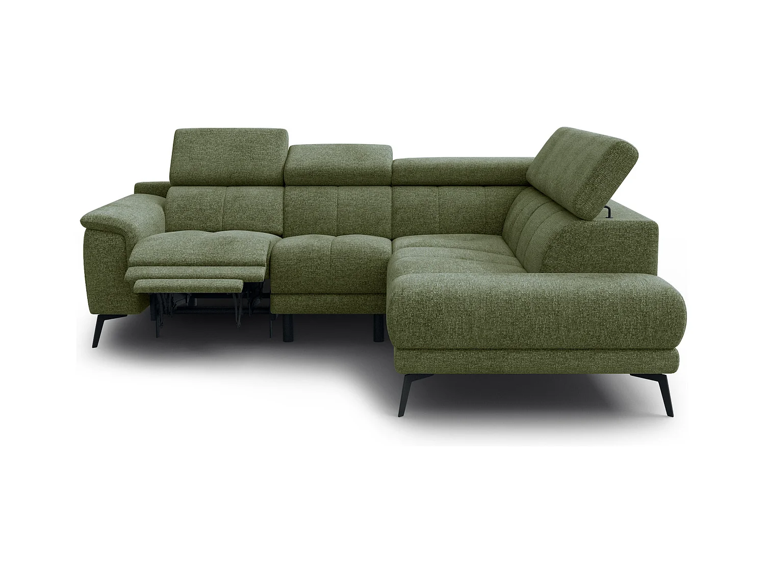 FIERO Ecksofa 4-Sitzer mit 1 Relaxfunktion und verstellbare Kopfstützen, olive