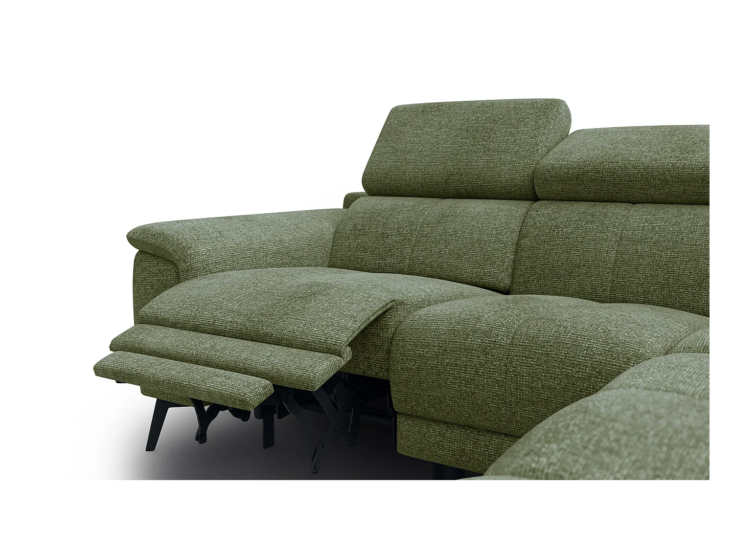 FIERO Ecksofa 4-Sitzer mit 1 Relaxfunktion und verstellbare Kopfstützen, olive