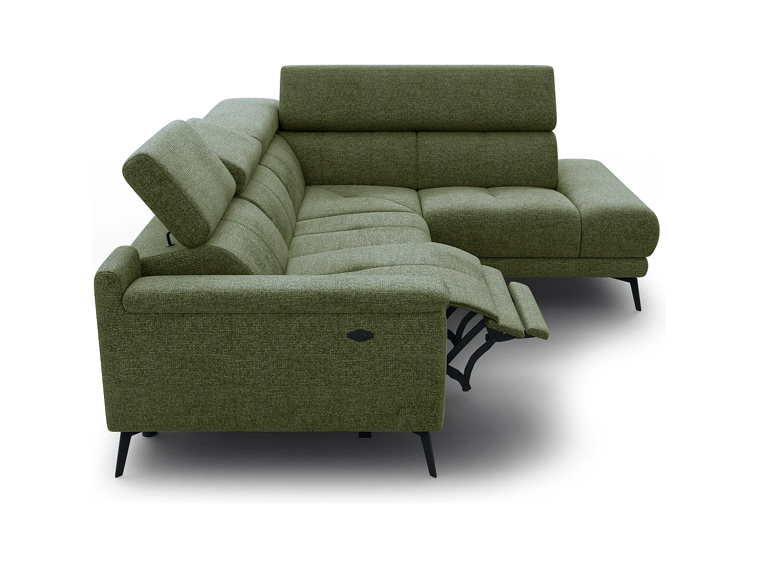 FIERO Ecksofa 4-Sitzer mit 1 Relaxfunktion und verstellbare Kopfstützen, olive