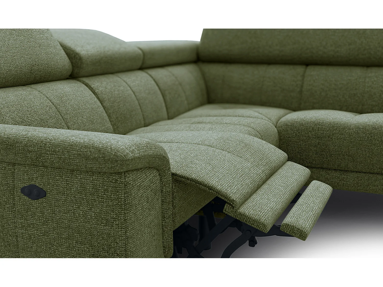 Canapé d'angle 4 places avec  1 relax électrique tissu olive - FIERO