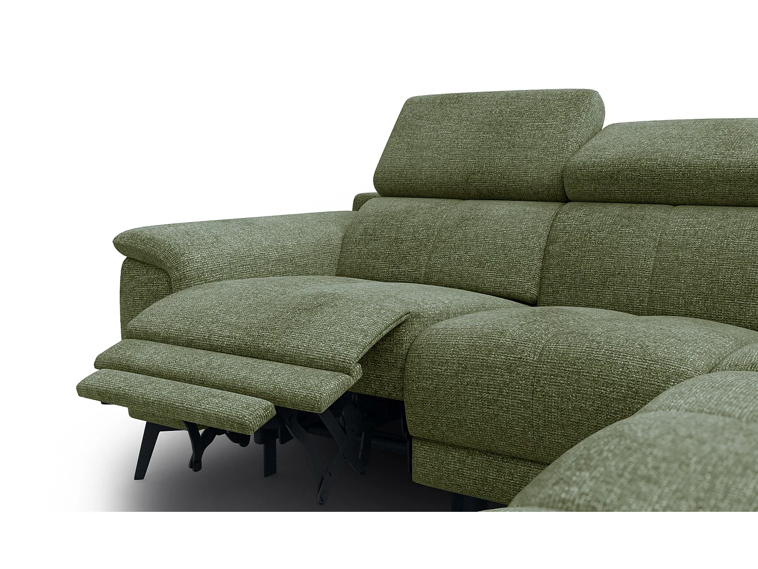 FIERO Ecksofa 4-Sitzer mit 1 Relaxfunktion und verstellbare Kopfstützen, olive