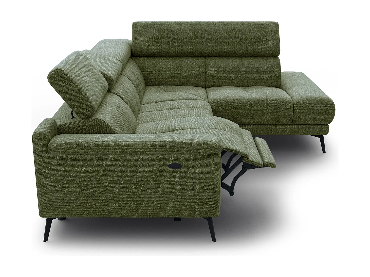 FIERO Ecksofa 4-Sitzer mit 1 Relaxfunktion und verstellbare Kopfstützen, olive