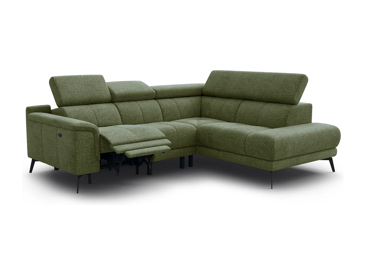 Canapé d'angle 4 places avec  1 relax électrique tissu olive - FIERO