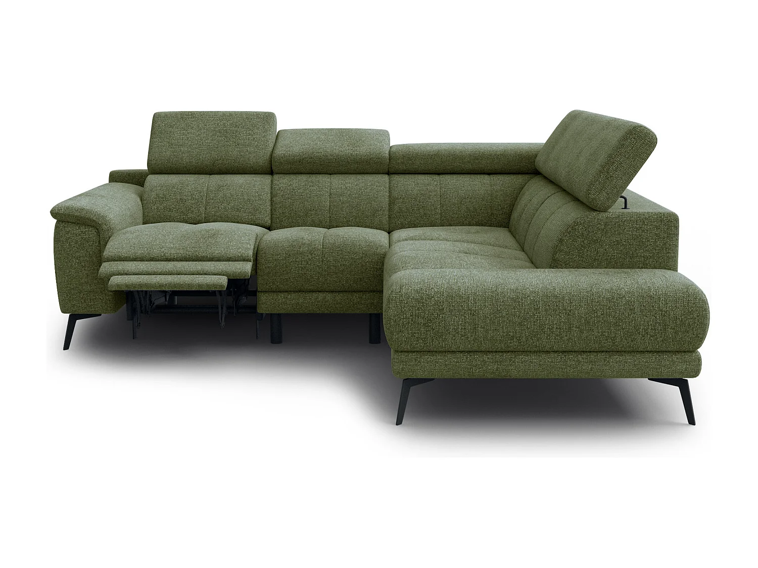 Canapé d'angle 4 places avec  1 relax électrique tissu olive - FIERO