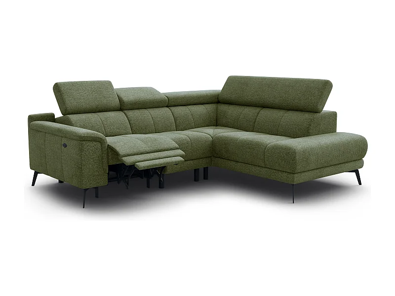 Canapé d'angle 4 places avec  1 relax électrique tissu olive - FIERO