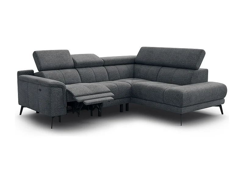 FIERO Ecksofa 4-Sitzer mit 1 Relaxfunktion und verstellbare Kopfstützen, dunkelgrau