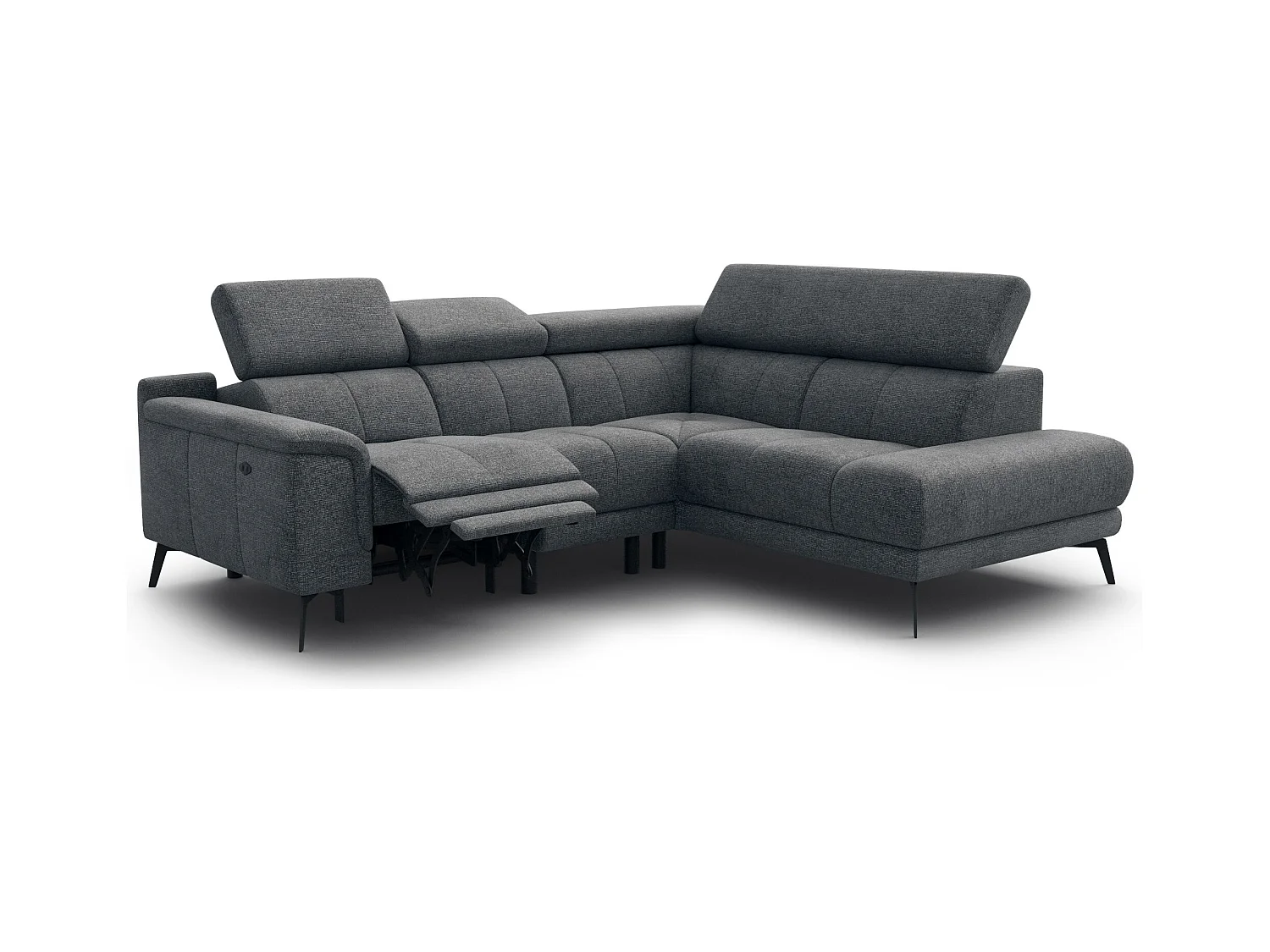 FIERO Ecksofa 4-Sitzer mit 1 Relaxfunktion und verstellbare Kopfstützen, dunkelgrau