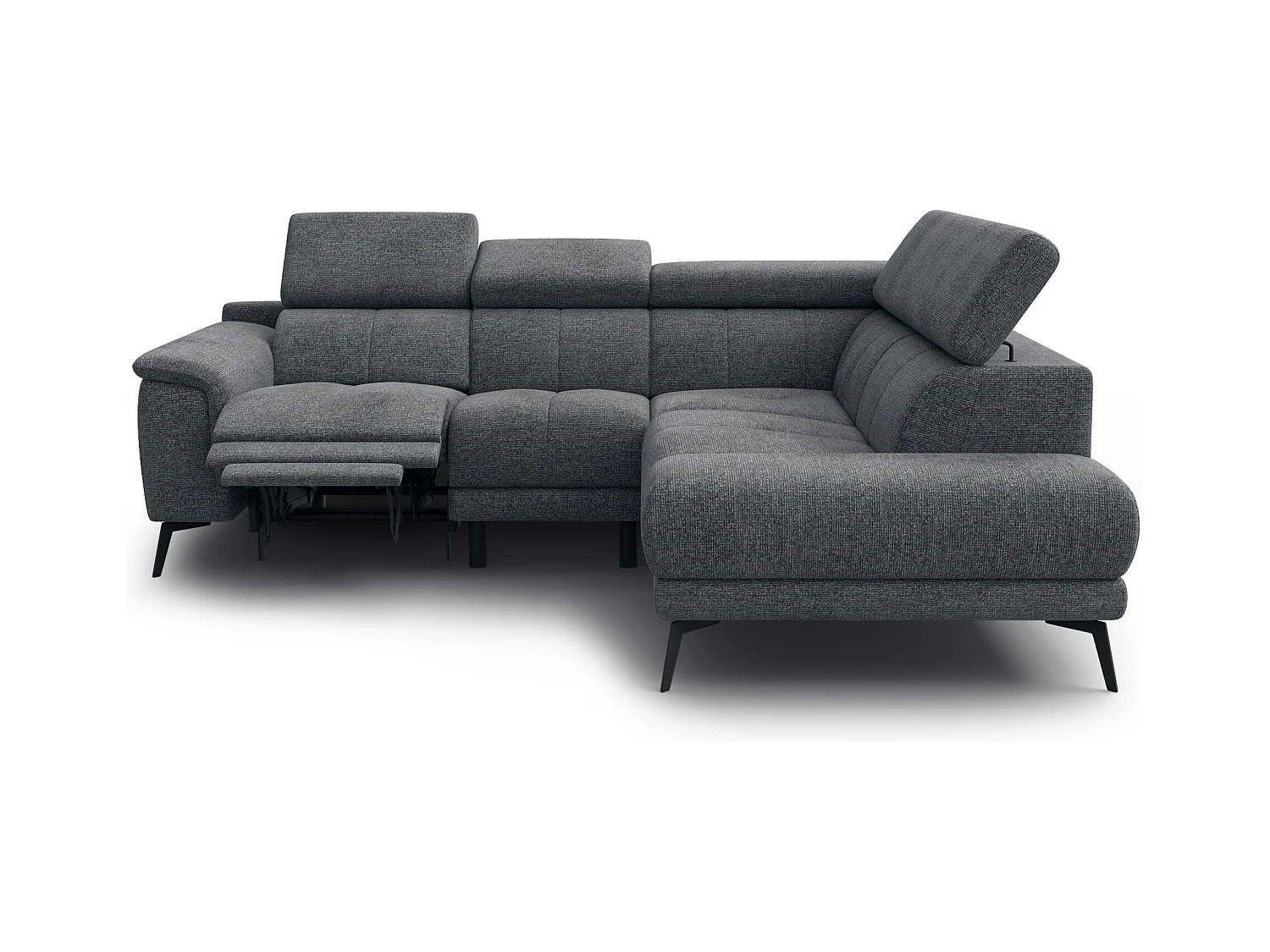 FIERO Ecksofa 4-Sitzer mit 1 Relaxfunktion und verstellbare Kopfstützen, dunkelgrau