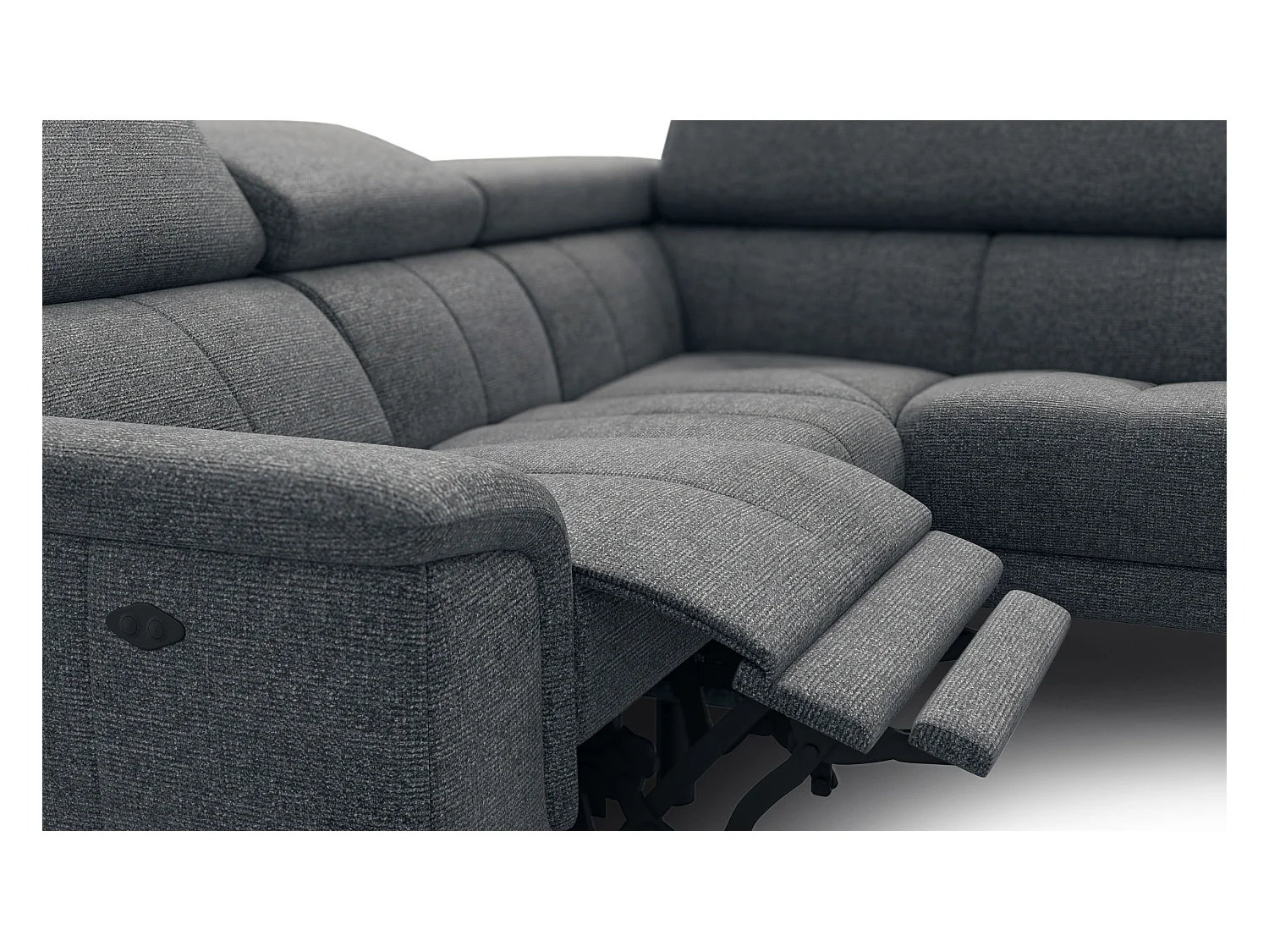 FIERO Ecksofa 4-Sitzer mit 1 Relaxfunktion und verstellbare Kopfstützen, dunkelgrau