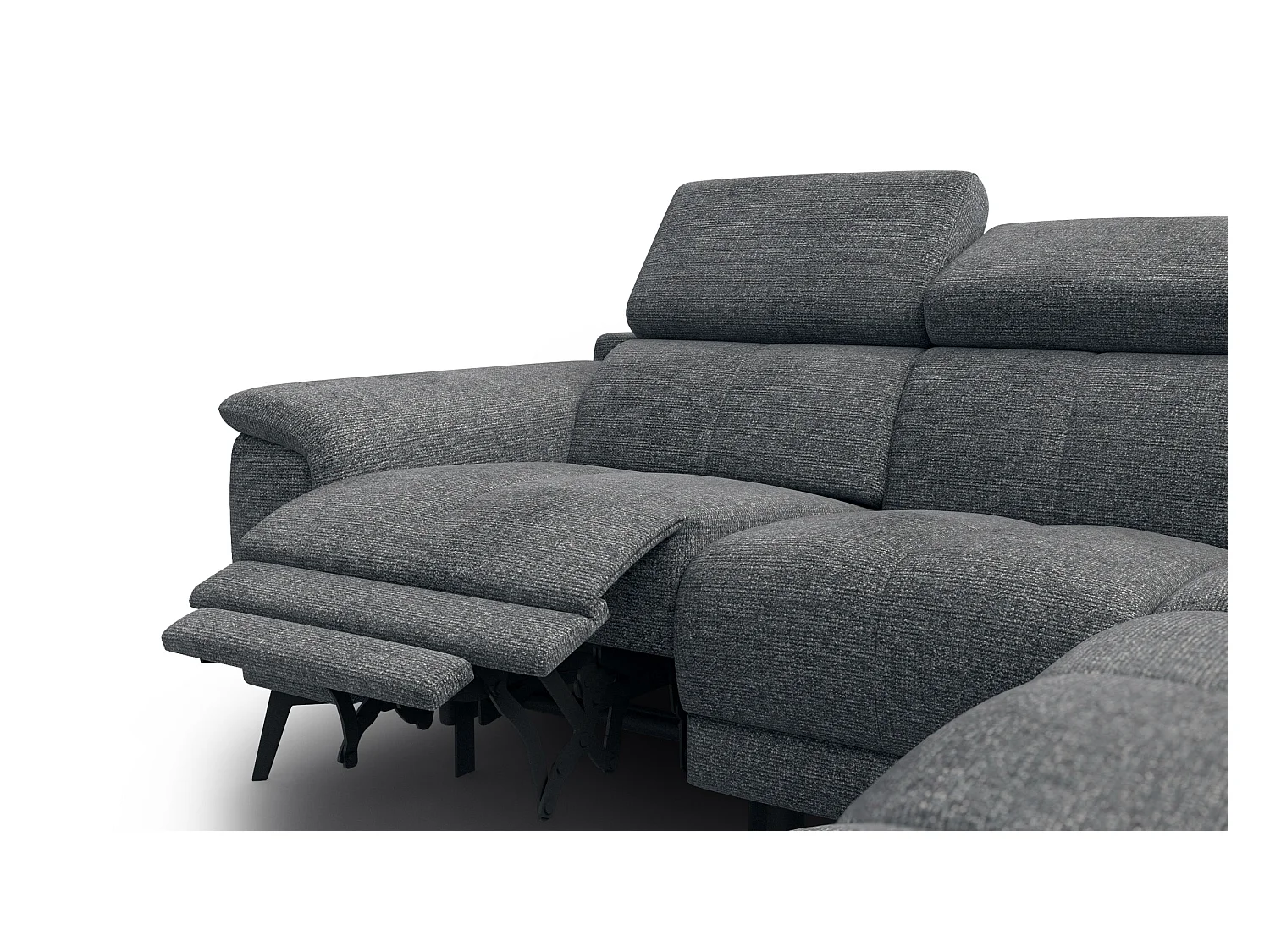 FIERO Ecksofa 4-Sitzer mit 1 Relaxfunktion und verstellbare Kopfstützen, dunkelgrau