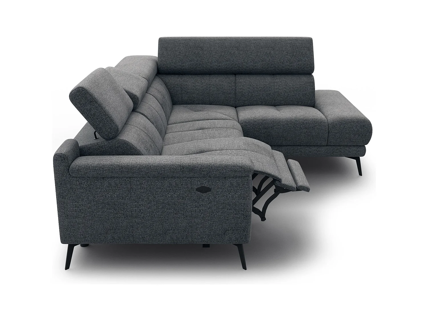 FIERO Ecksofa 4-Sitzer mit 1 Relaxfunktion und verstellbare Kopfstützen, dunkelgrau