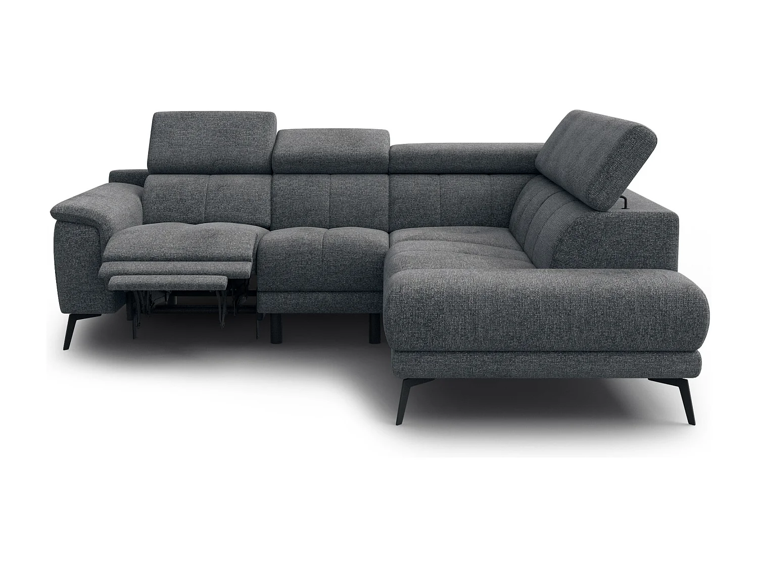 FIERO Ecksofa 4-Sitzer mit 1 Relaxfunktion und verstellbare Kopfstützen, dunkelgrau