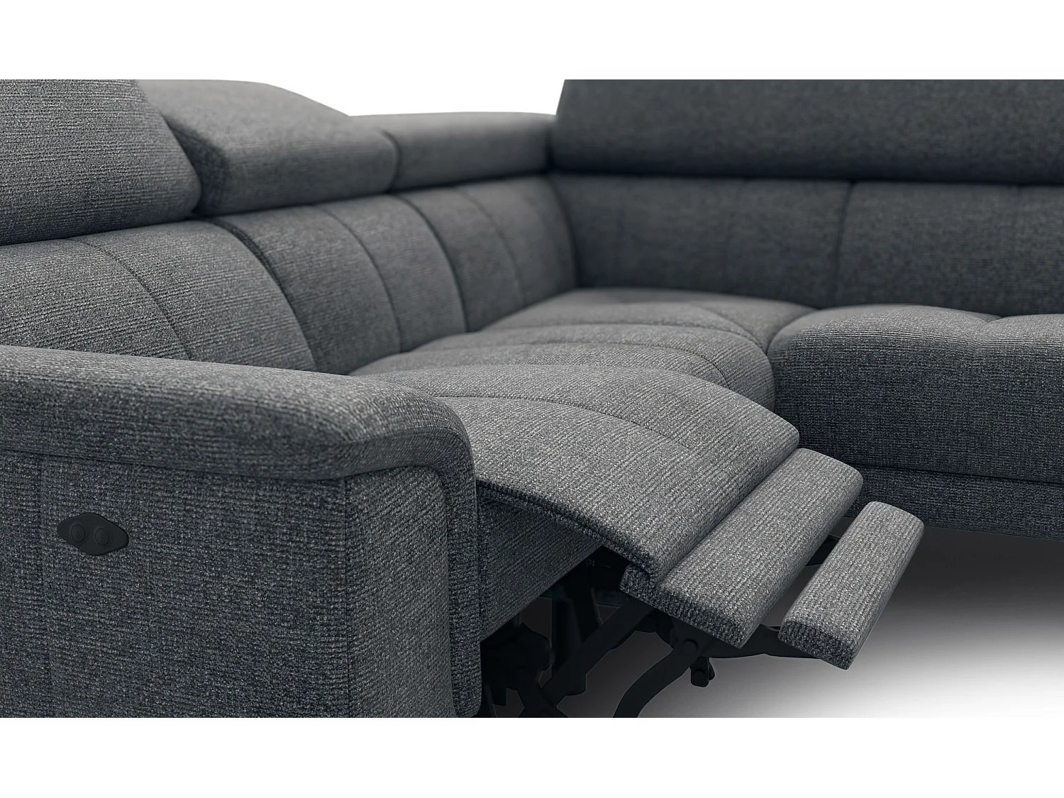 FIERO Ecksofa 4-Sitzer mit 1 Relaxfunktion und verstellbare Kopfstützen, dunkelgrau