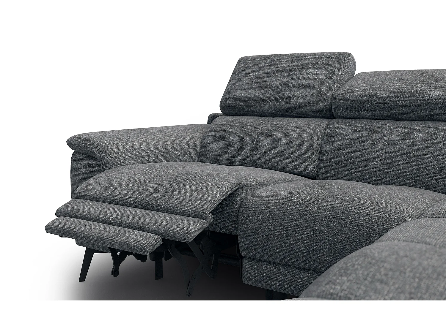 FIERO Ecksofa 4-Sitzer mit 1 Relaxfunktion und verstellbare Kopfstützen, dunkelgrau