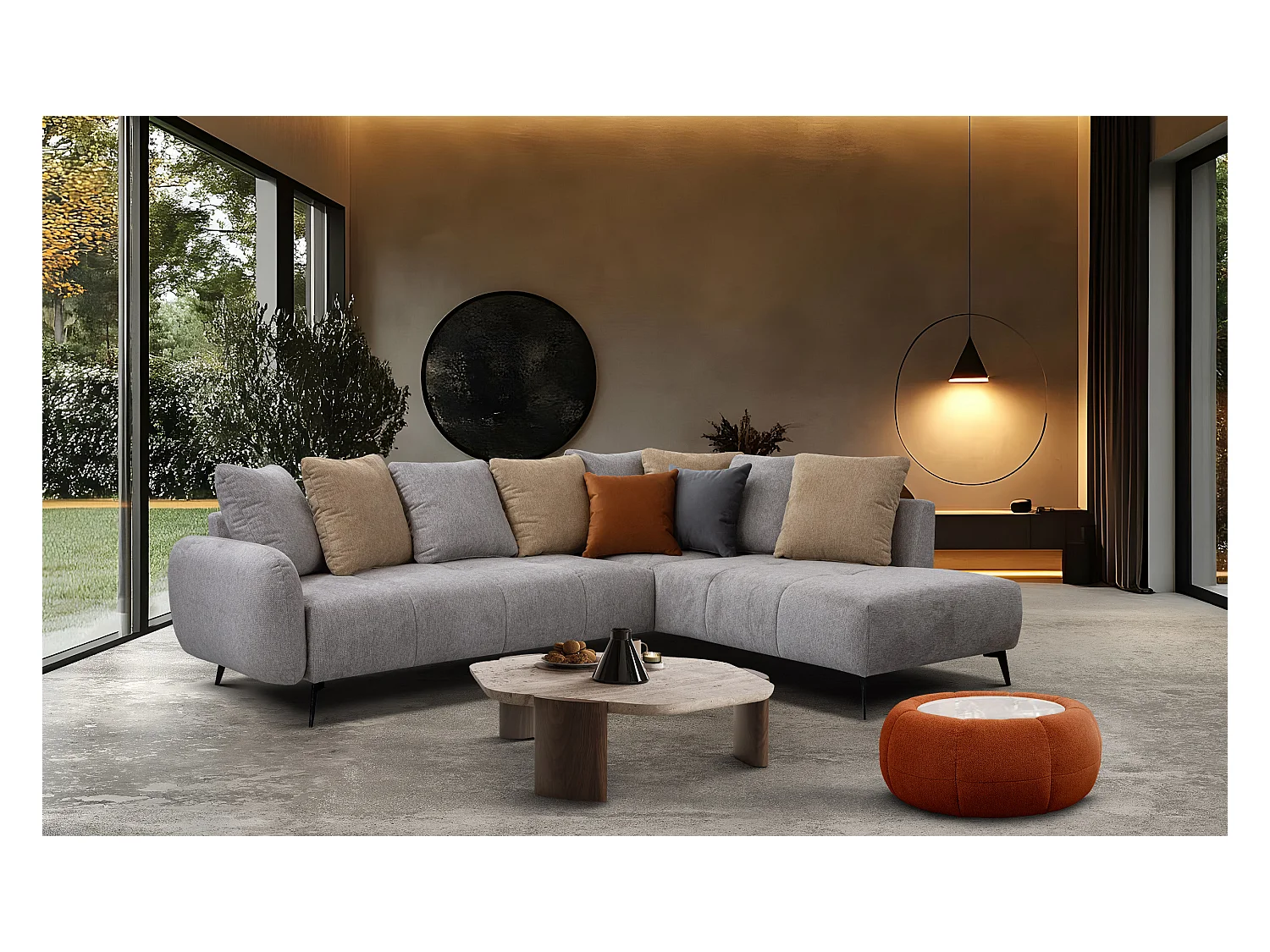 EVENTO Ecksofa 5-Sitzer rechts, platingrau