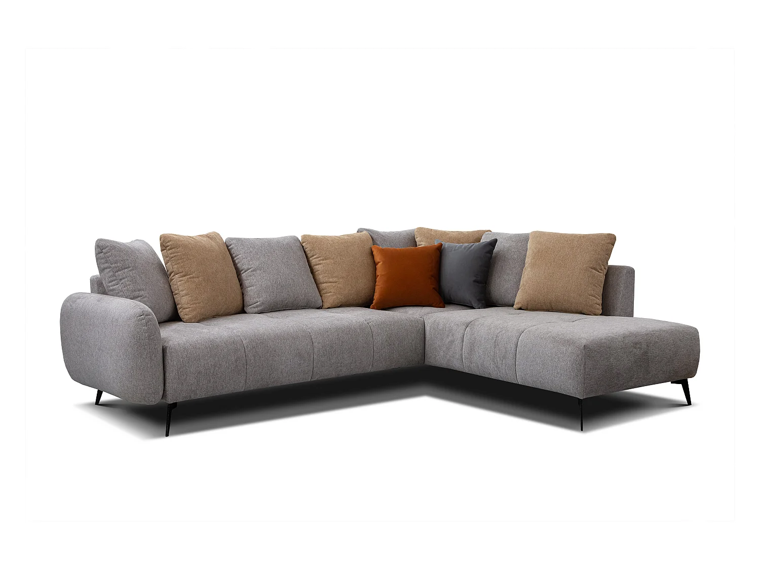 Canapé d'angle droit 5 places tissu gris chaud - EVENTO