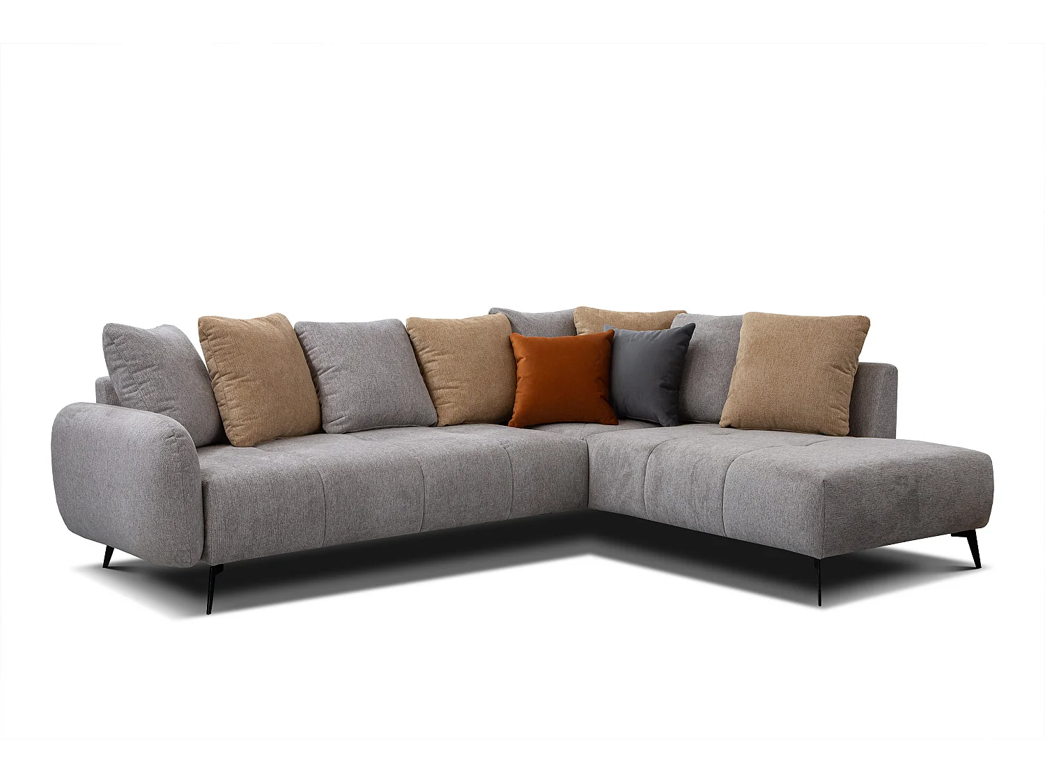 Canapé d'angle droit 5 places tissu gris chaud - EVENTO