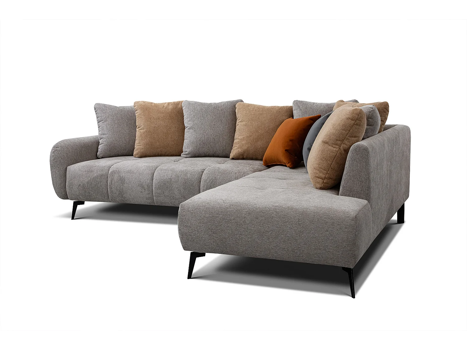 Canapé d'angle droit 5 places tissu gris chaud - EVENTO