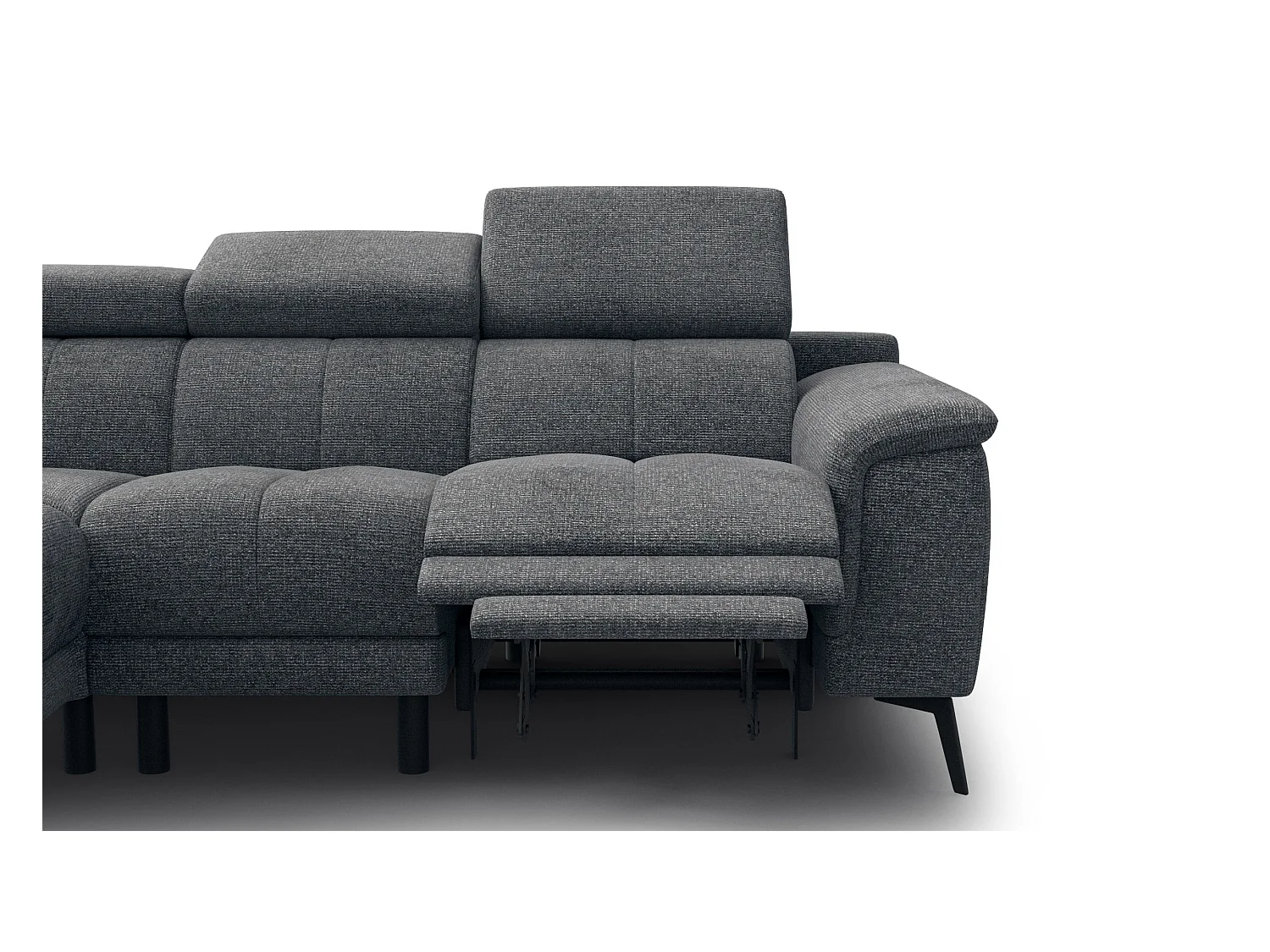 FIERO Ecksofa 4-Sitzer mit 1 Relaxfunktion und verstellbare Kopfstützen, dunkelgrau