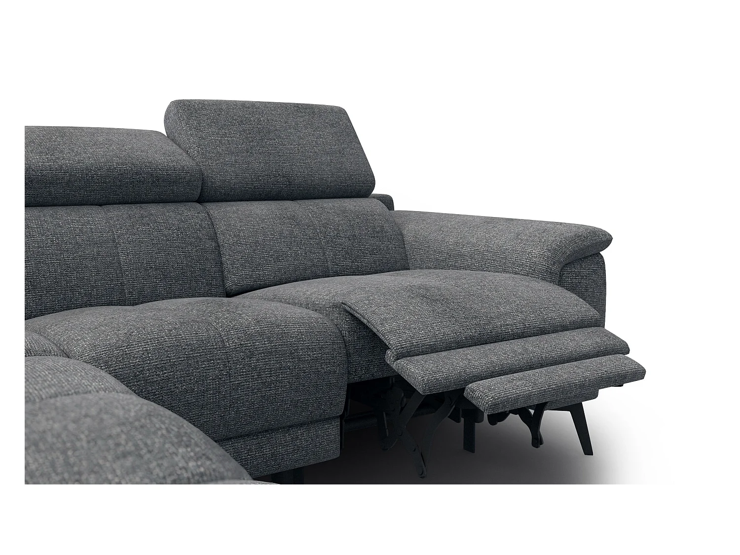 FIERO Ecksofa 4-Sitzer mit 1 Relaxfunktion und verstellbare Kopfstützen, dunkelgrau