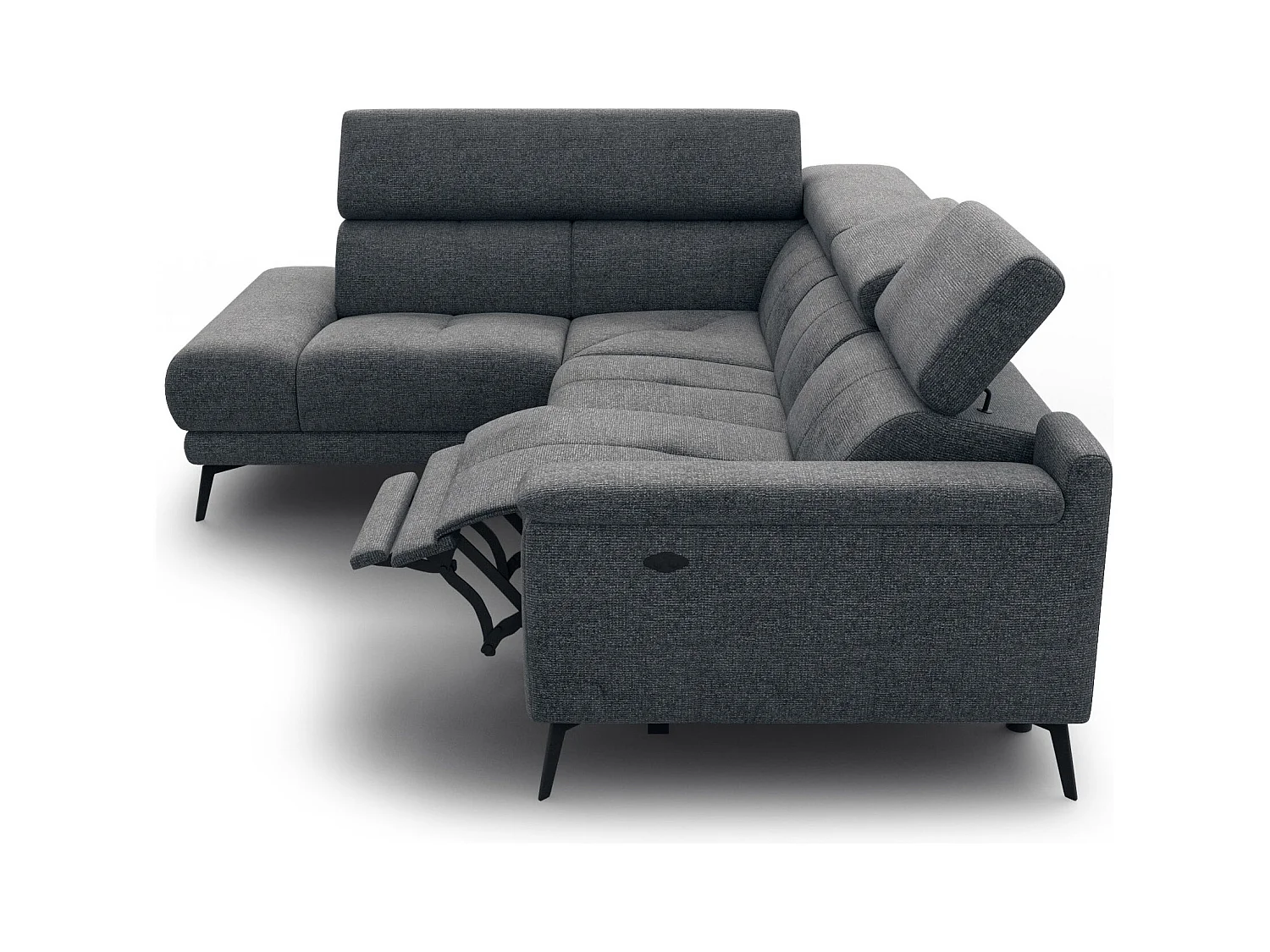FIERO Ecksofa 4-Sitzer mit 1 Relaxfunktion und verstellbare Kopfstützen, dunkelgrau