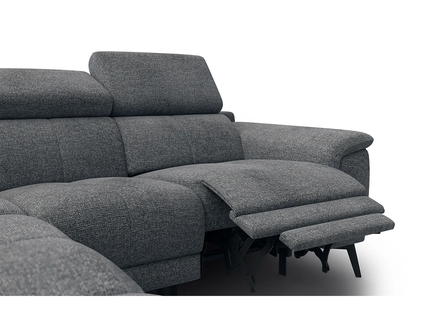 Canapé d'angle 4 places avec  1 relax électrique tissu gris foncé - FIERO